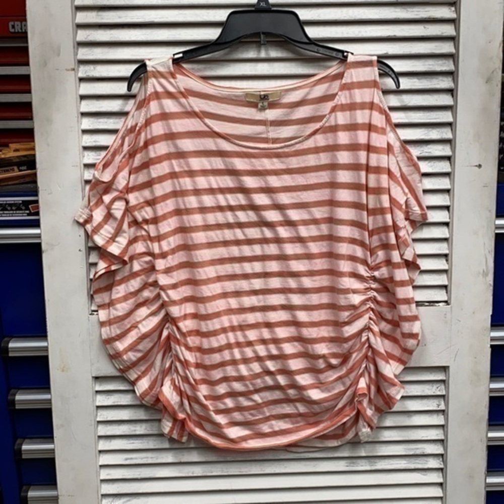 YA Boutique Striped Top Cold Shoulder Rouched L